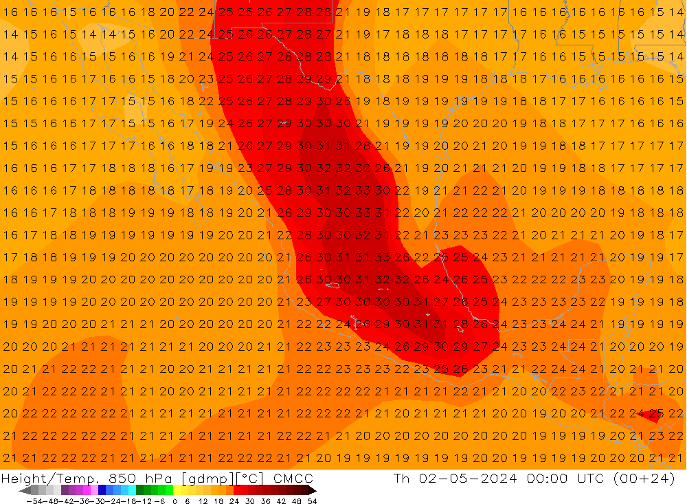 Height/Temp. 850 hPa CMCC Do 02.05.2024 00 UTC