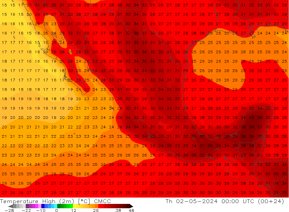 Temperatura máx. (2m) CMCC jue 02.05.2024 00 UTC