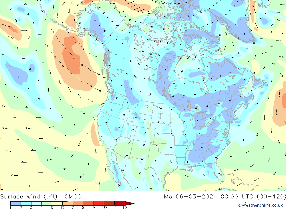 Surface wind (bft) CMCC Mo 06.05.2024 00 UTC