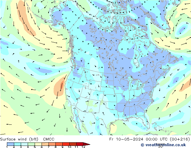 Surface wind (bft) CMCC Fr 10.05.2024 00 UTC