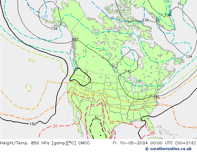 Hoogte/Temp. 850 hPa CMCC vr 10.05.2024 00 UTC