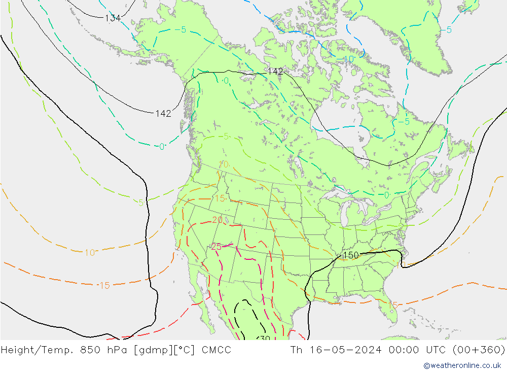 Height/Temp. 850 hPa CMCC gio 16.05.2024 00 UTC