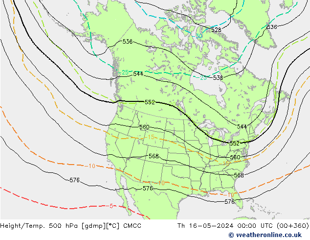 Height/Temp. 500 hPa CMCC Čt 16.05.2024 00 UTC