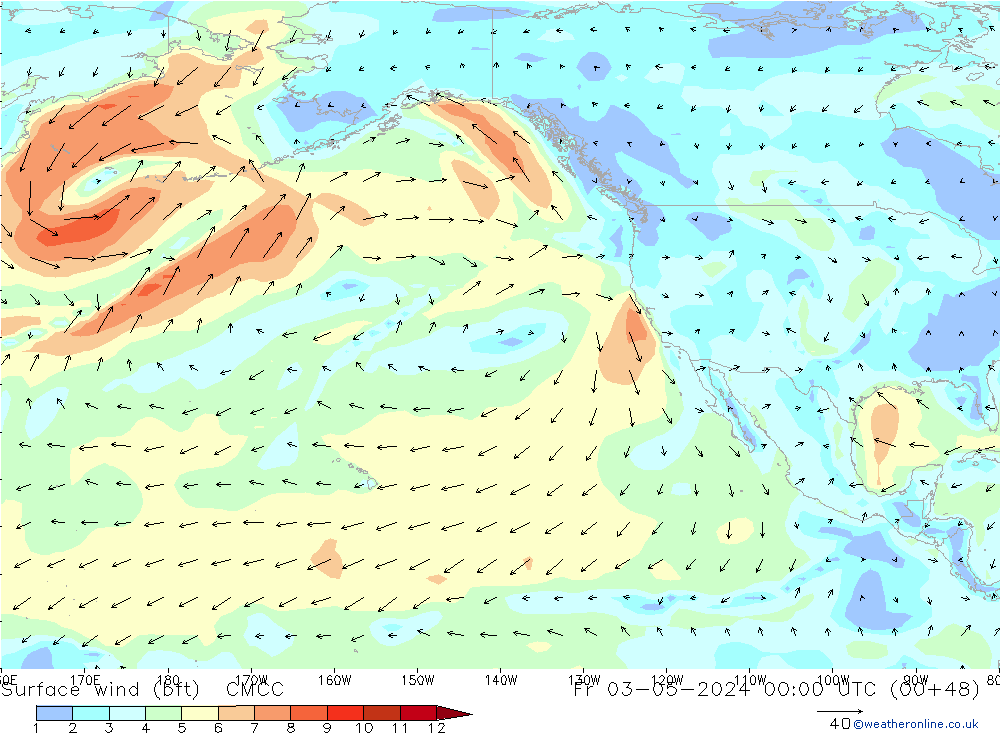 Surface wind (bft) CMCC Pá 03.05.2024 00 UTC