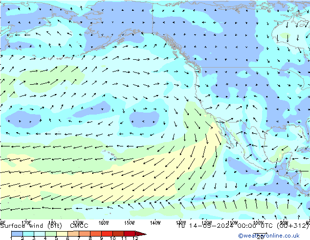 Surface wind (bft) CMCC Út 14.05.2024 00 UTC