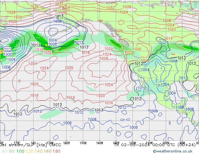 Jet stream CMCC Qui 02.05.2024 00 UTC