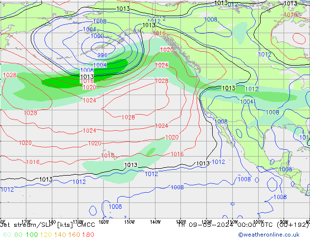 Jet stream/SLP CMCC Th 09.05.2024 00 UTC