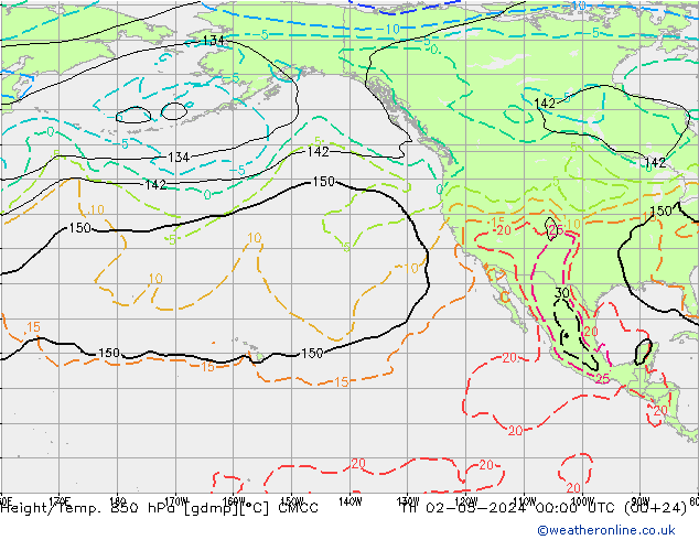 Height/Temp. 850 hPa CMCC Čt 02.05.2024 00 UTC