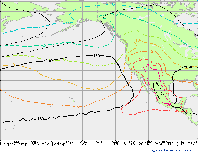 Geop./Temp. 850 hPa CMCC jue 16.05.2024 00 UTC