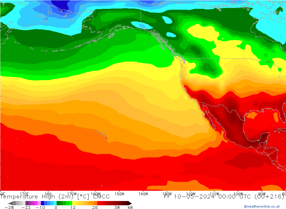 Max.temperatuur (2m) CMCC vr 10.05.2024 00 UTC