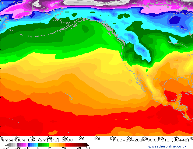 Min.temperatuur (2m) CMCC vr 03.05.2024 00 UTC