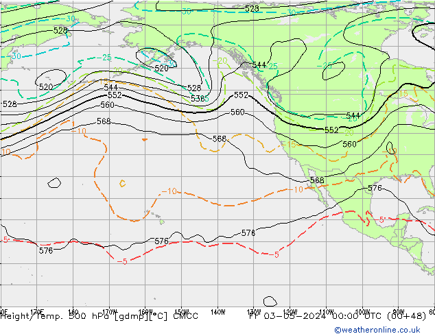 Height/Temp. 500 гПа CMCC пт 03.05.2024 00 UTC