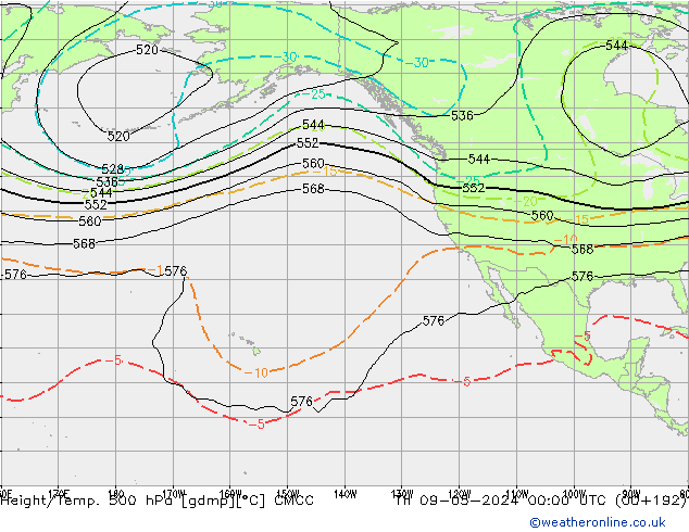 Height/Temp. 500 гПа CMCC чт 09.05.2024 00 UTC