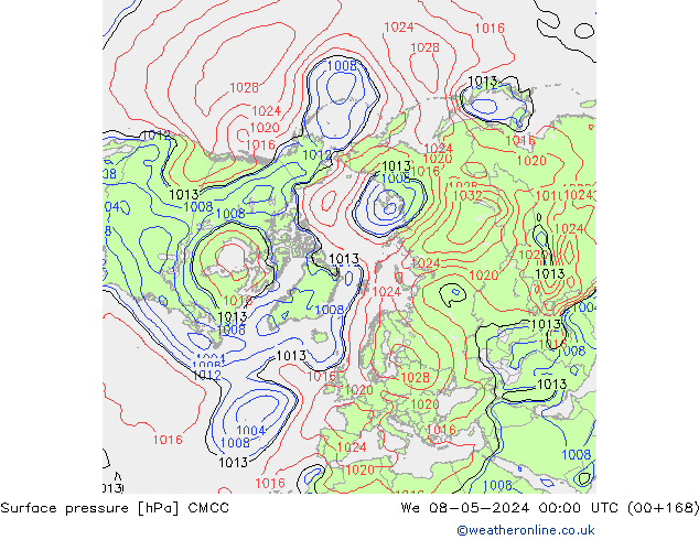 Presión superficial CMCC mié 08.05.2024 00 UTC