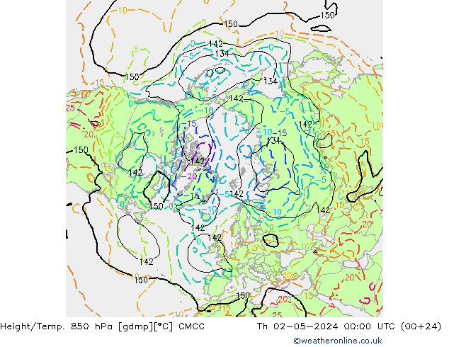 Height/Temp. 850 гПа CMCC чт 02.05.2024 00 UTC