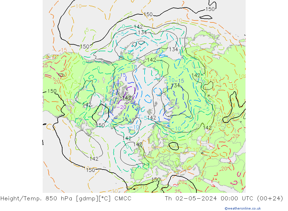 Géop./Temp. 850 hPa CMCC jeu 02.05.2024 00 UTC