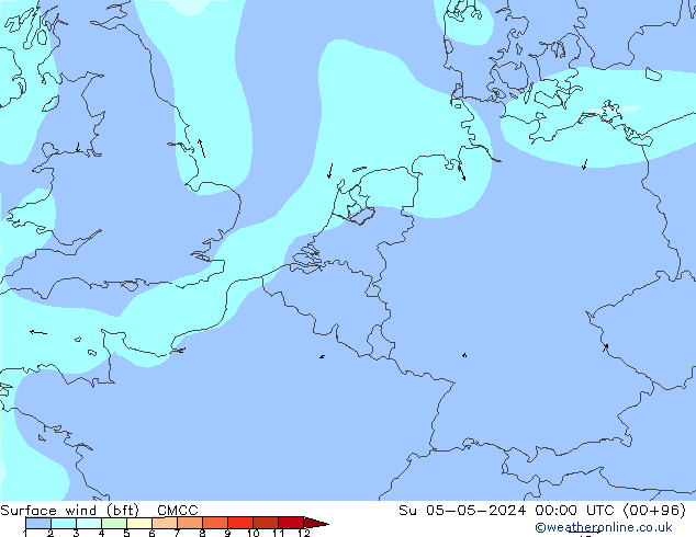 Surface wind (bft) CMCC Su 05.05.2024 00 UTC