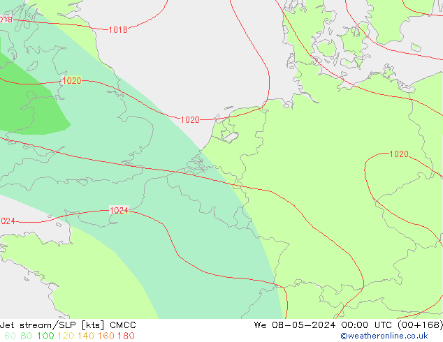 Corriente en chorro CMCC mié 08.05.2024 00 UTC