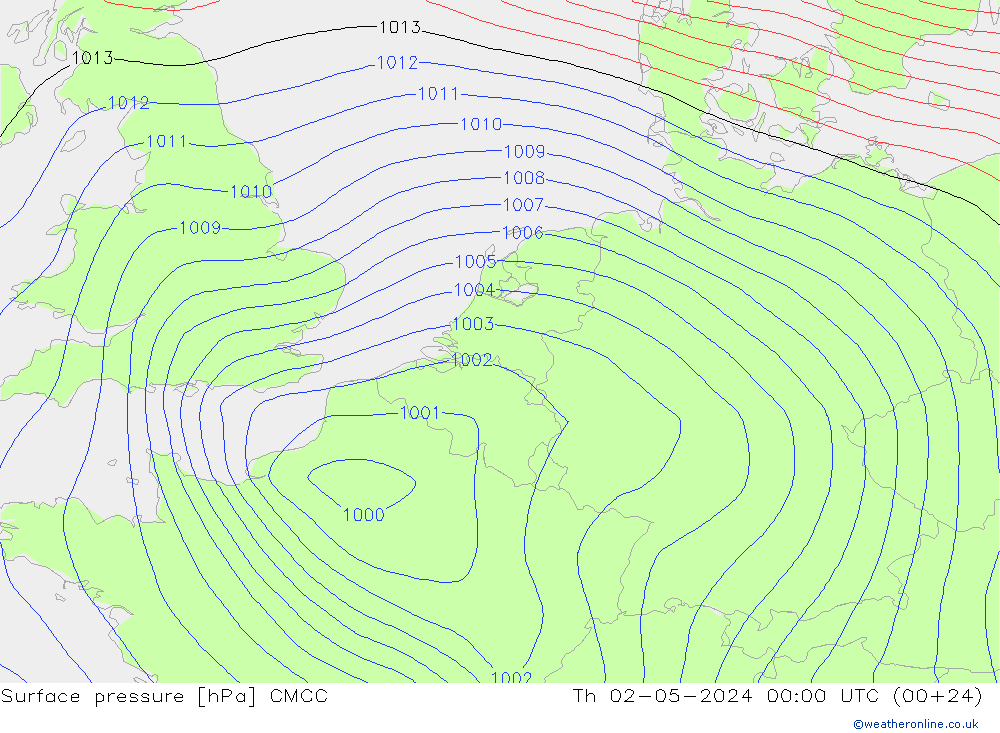 Presión superficial CMCC jue 02.05.2024 00 UTC