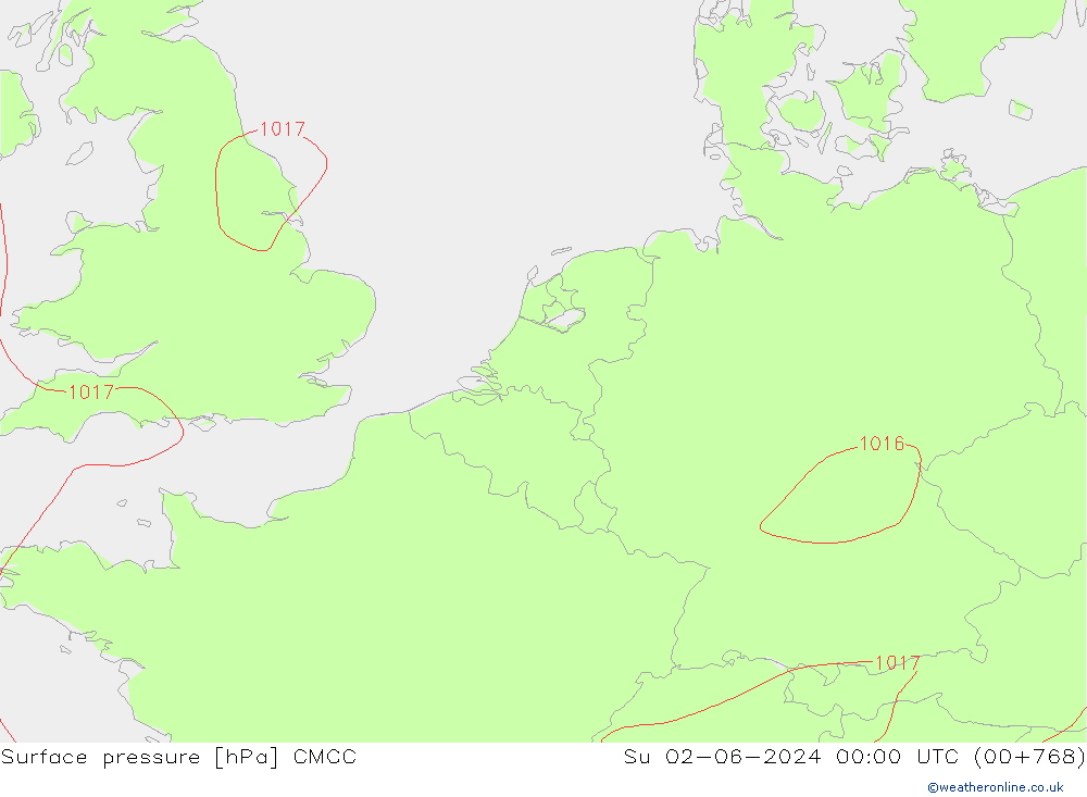 Pressione al suolo CMCC dom 02.06.2024 00 UTC