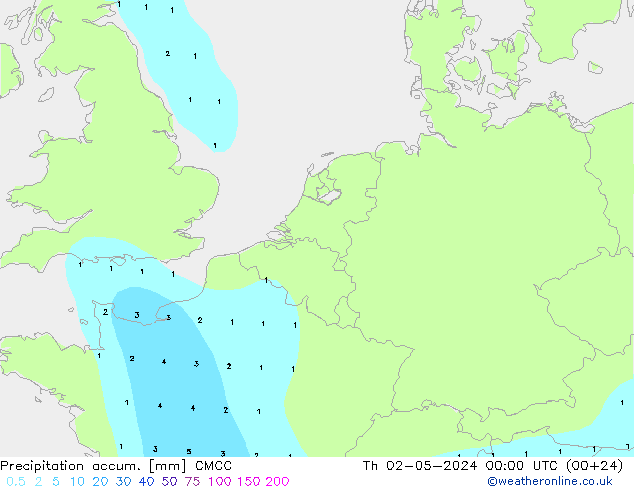 Precipitation accum. CMCC czw. 02.05.2024 00 UTC