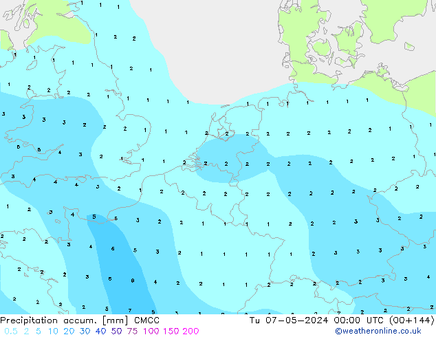 Precipitation accum. CMCC Út 07.05.2024 00 UTC