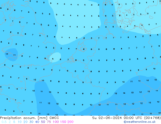 Precipitation accum. CMCC Su 02.06.2024 00 UTC