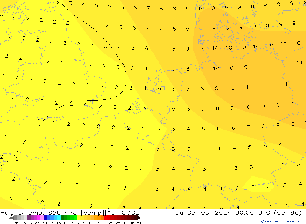 Height/Temp. 850 hPa CMCC So 05.05.2024 00 UTC