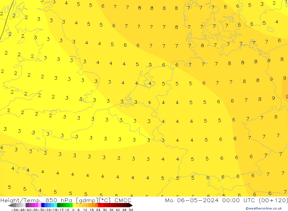 Height/Temp. 850 hPa CMCC Mo 06.05.2024 00 UTC