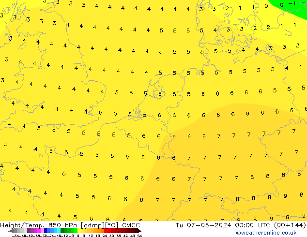 Hoogte/Temp. 850 hPa CMCC di 07.05.2024 00 UTC