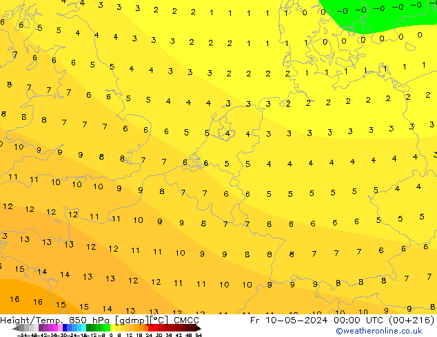 Height/Temp. 850 hPa CMCC Sex 10.05.2024 00 UTC