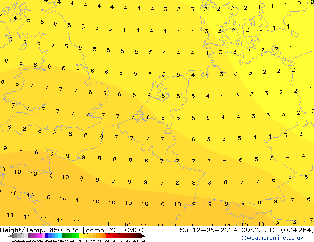 Height/Temp. 850 hPa CMCC So 12.05.2024 00 UTC