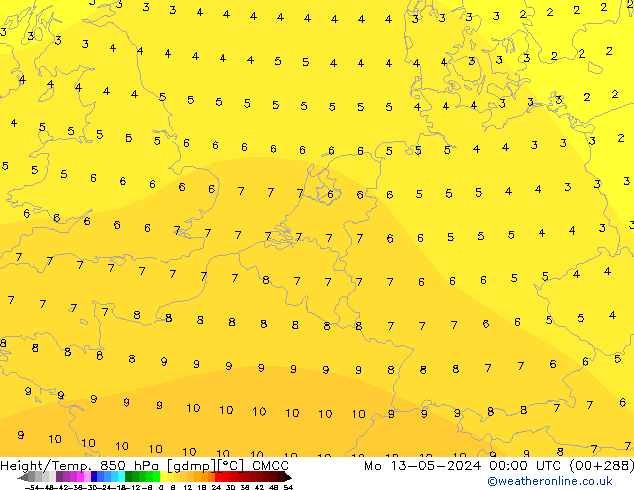 Height/Temp. 850 hPa CMCC  13.05.2024 00 UTC