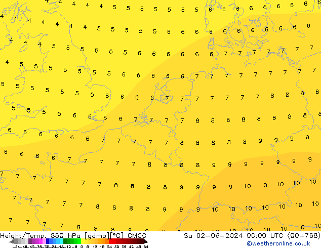 Height/Temp. 850 hPa CMCC Dom 02.06.2024 00 UTC