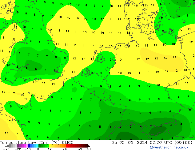 Temperatura mín. (2m) CMCC dom 05.05.2024 00 UTC