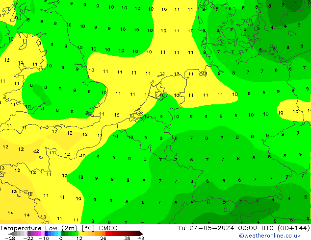 temperatura mín. (2m) CMCC Ter 07.05.2024 00 UTC