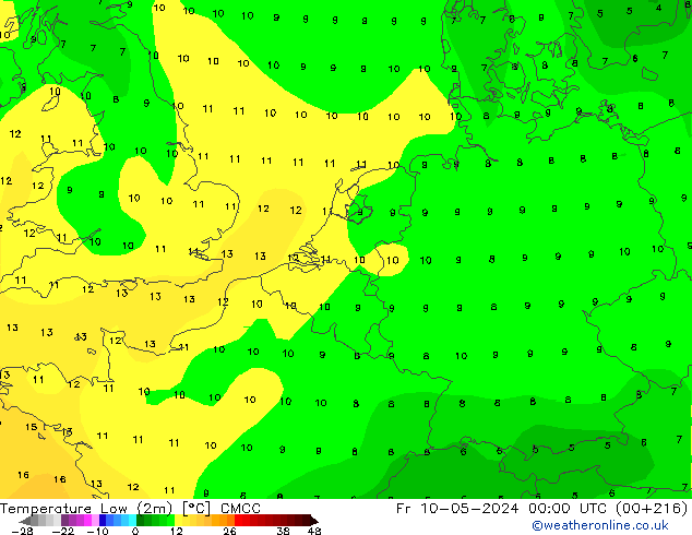 Temperature Low (2m) CMCC Fr 10.05.2024 00 UTC