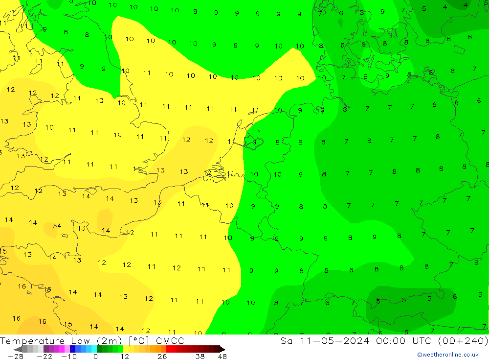 température 2m min CMCC sam 11.05.2024 00 UTC