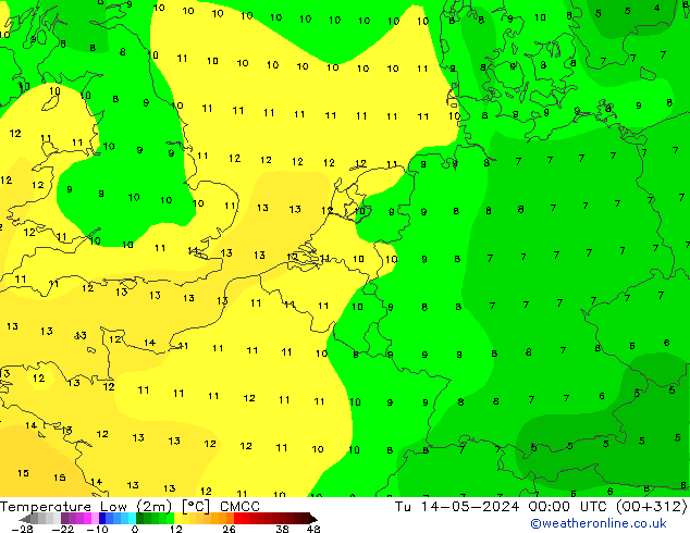 Temperature Low (2m) CMCC Tu 14.05.2024 00 UTC