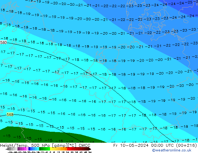 Hoogte/Temp. 500 hPa CMCC vr 10.05.2024 00 UTC