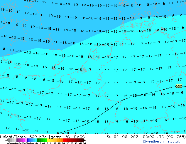 Hoogte/Temp. 500 hPa CMCC zo 02.06.2024 00 UTC