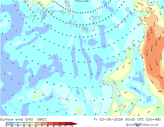 Surface wind (bft) CMCC Fr 03.05.2024 00 UTC