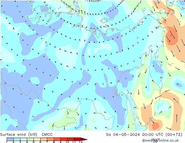 Surface wind (bft) CMCC Sa 04.05.2024 00 UTC