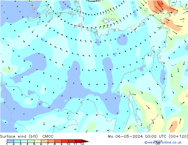 Surface wind (bft) CMCC Mo 06.05.2024 00 UTC