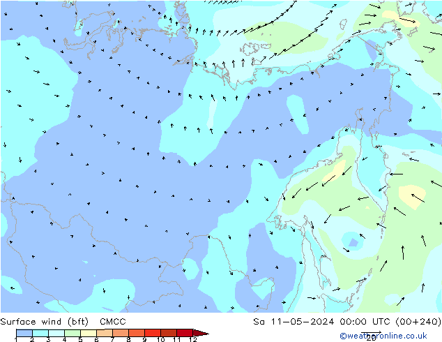 Surface wind (bft) CMCC Sa 11.05.2024 00 UTC