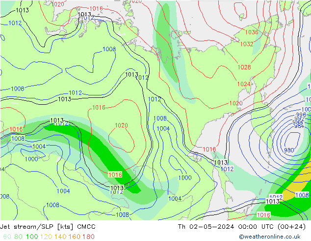 Jet stream/SLP CMCC Th 02.05.2024 00 UTC