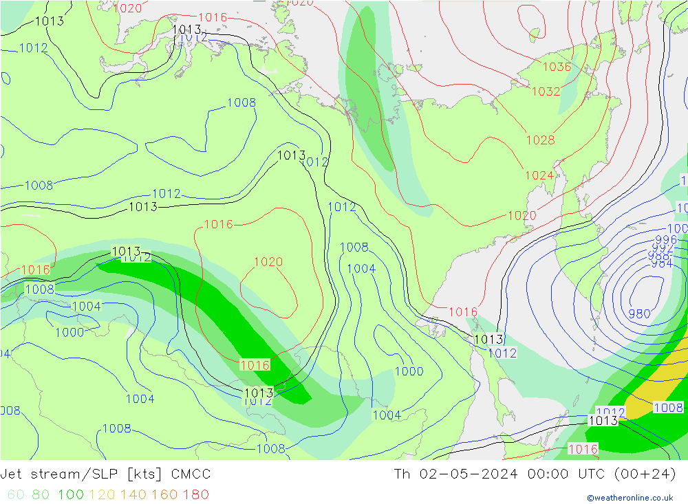 Jet stream/SLP CMCC Th 02.05.2024 00 UTC