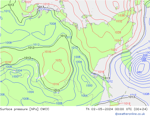 Presión superficial CMCC jue 02.05.2024 00 UTC