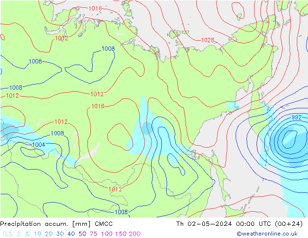 Precipitation accum. CMCC czw. 02.05.2024 00 UTC