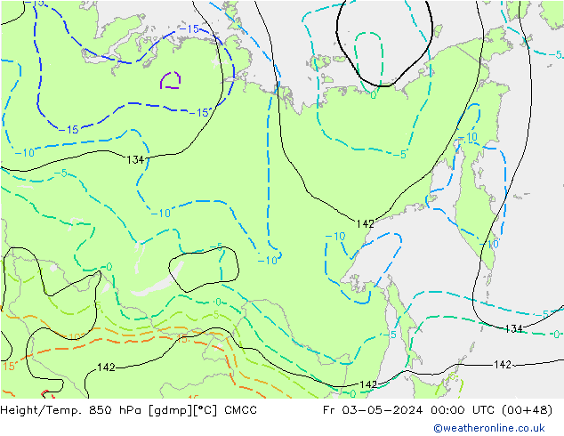 Hoogte/Temp. 850 hPa CMCC vr 03.05.2024 00 UTC